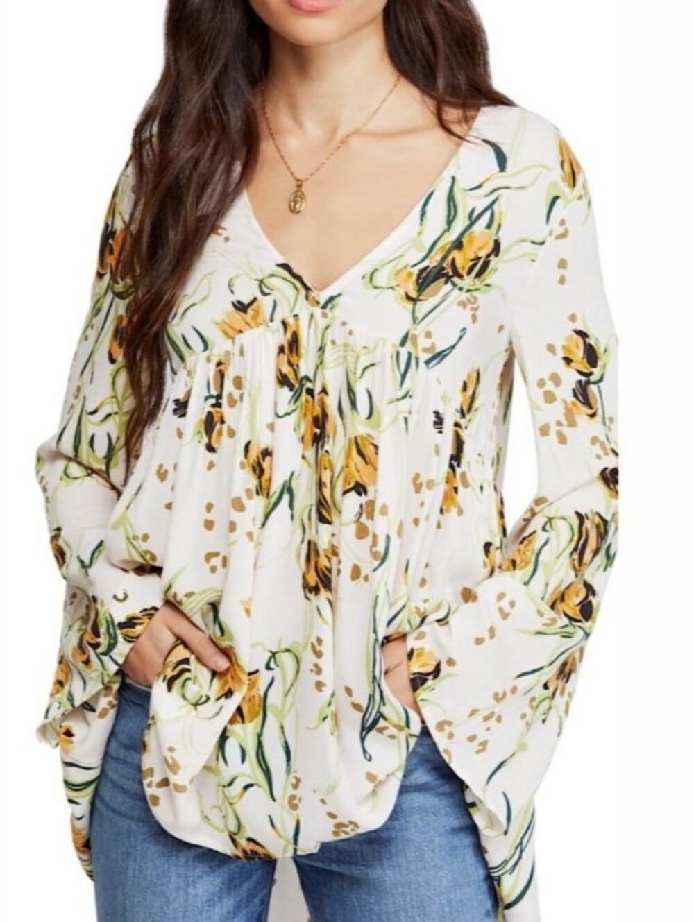 Free People lightweight peasant blouse with a flattering V-neck